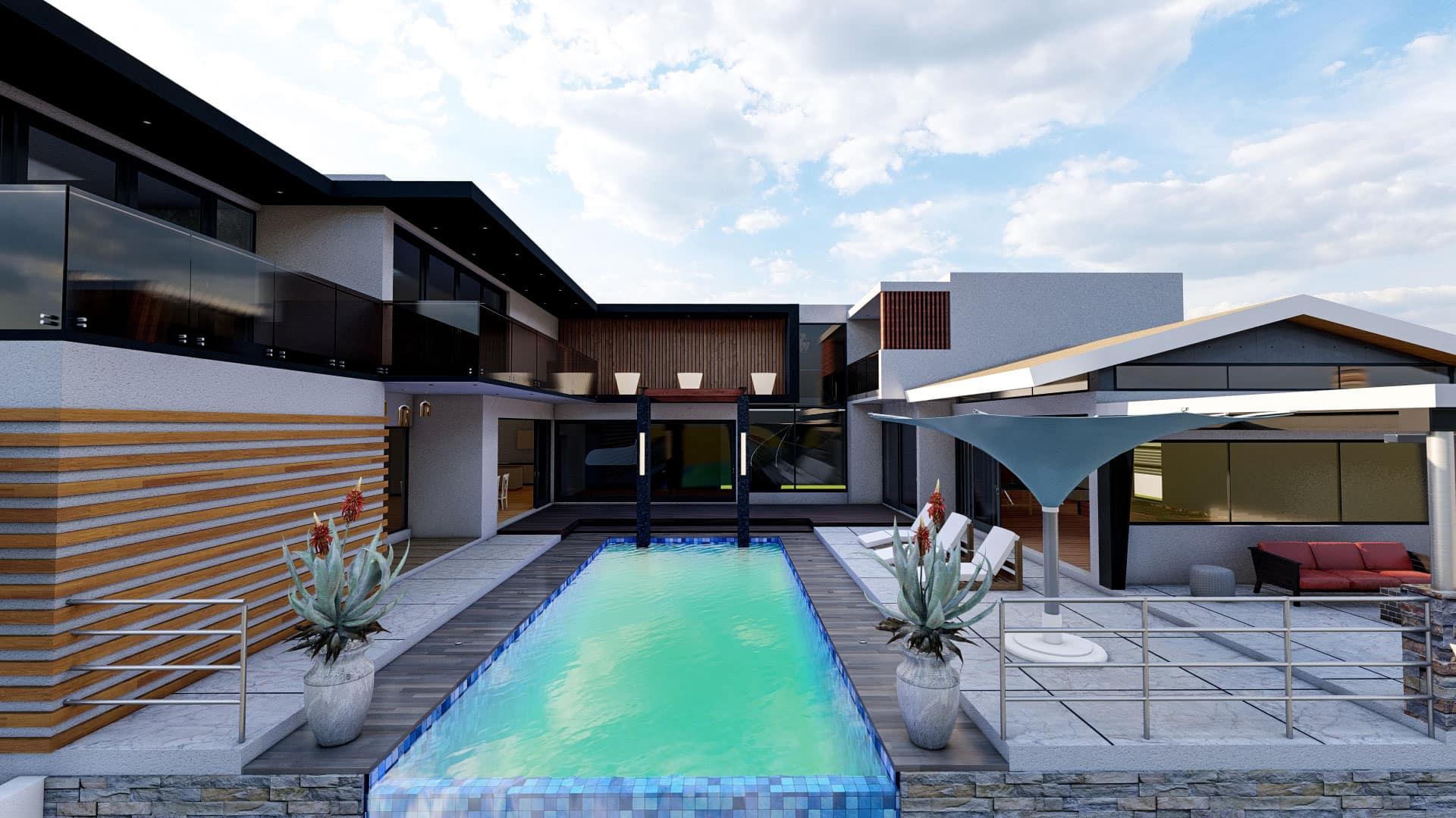 Modern double storey entertainment area view