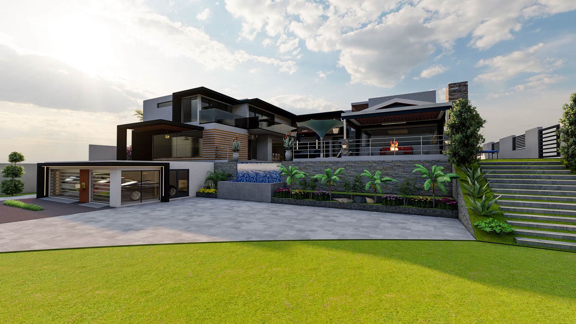 Modern double storey landscape view
