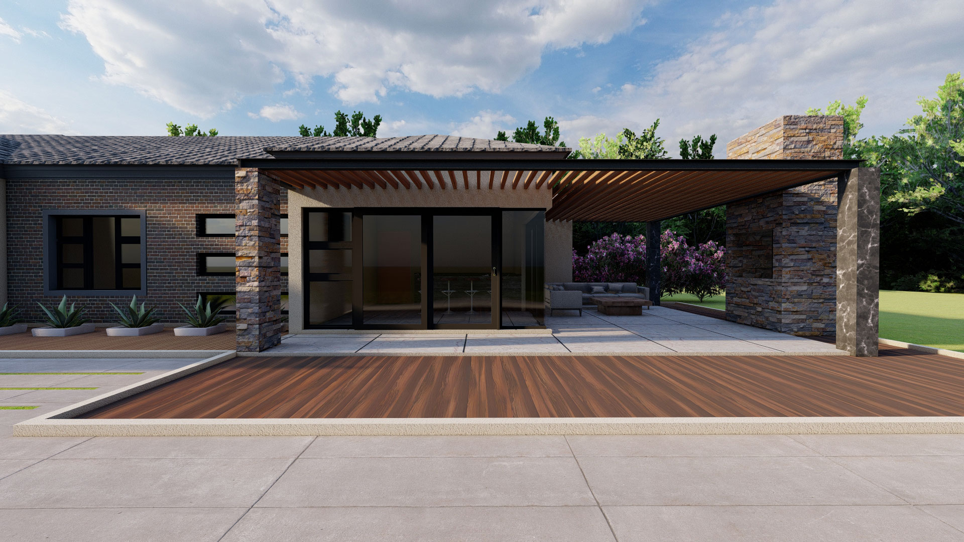 Modern single storey entertainment area