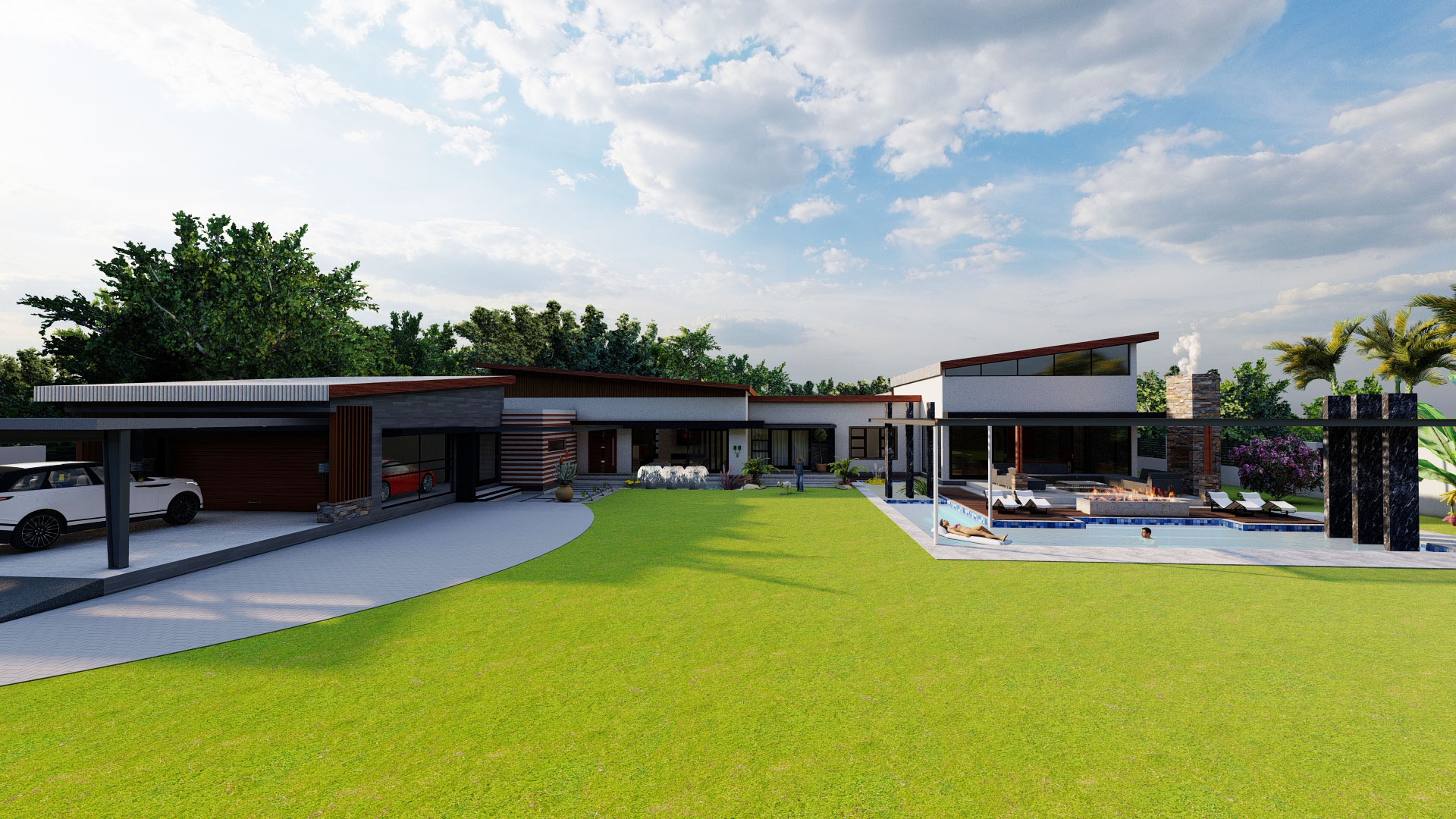 Modern single storey entertainment area