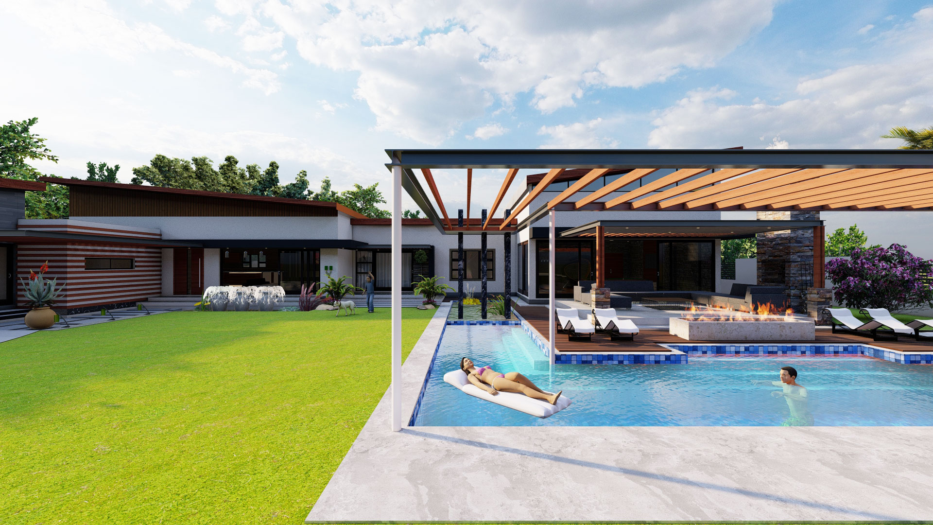 Modern double storey garage with carport