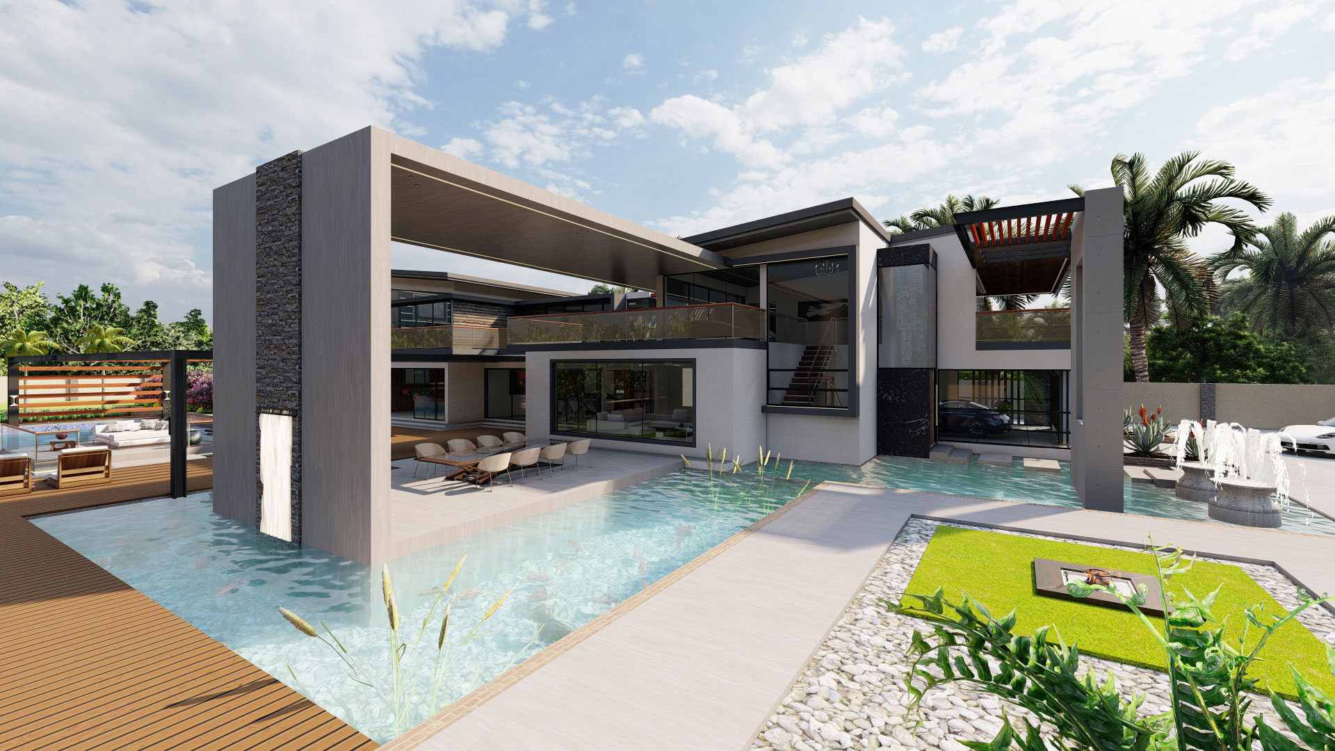 Two-storey floating covered deck