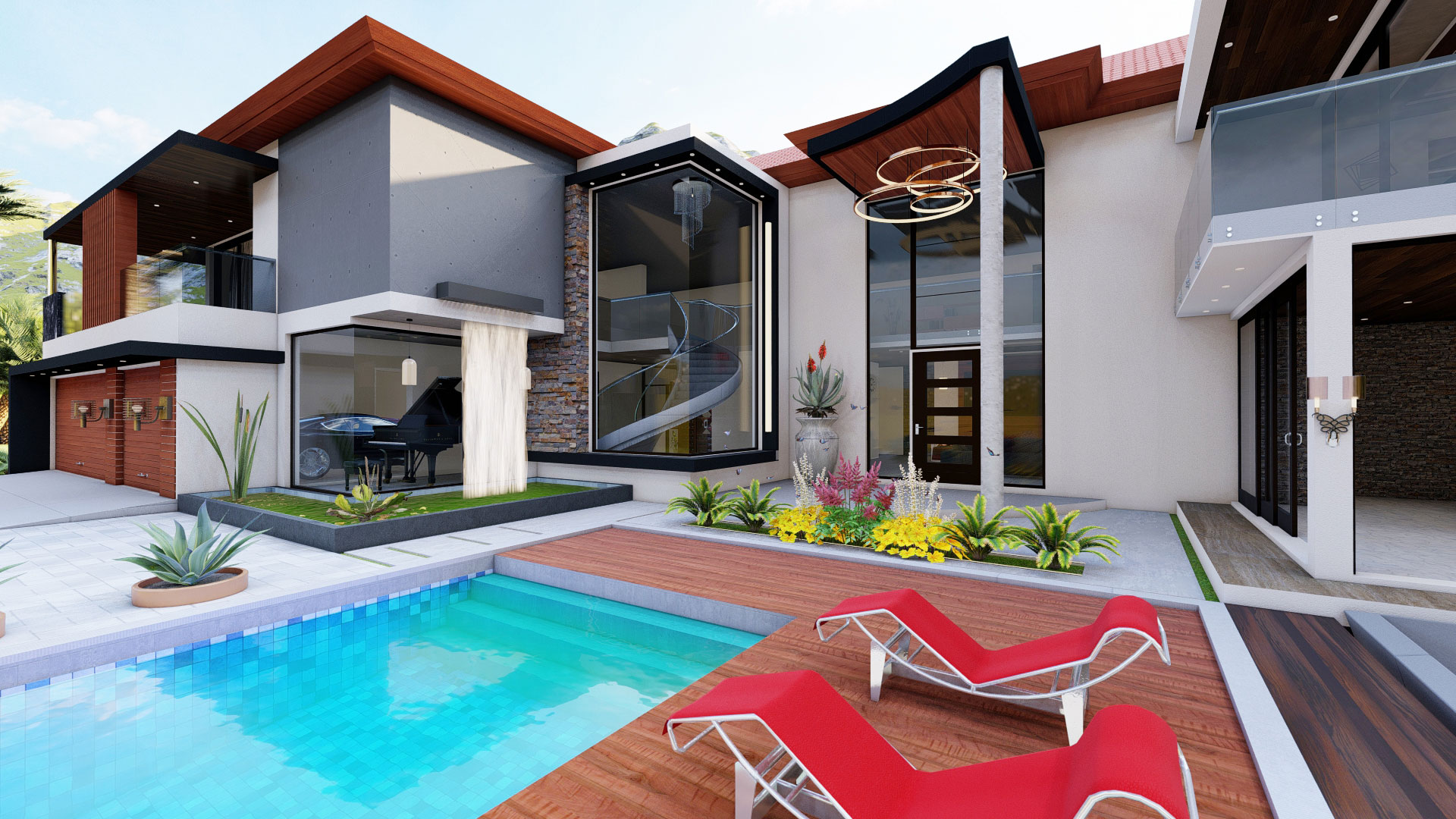 Modern double storey pool view