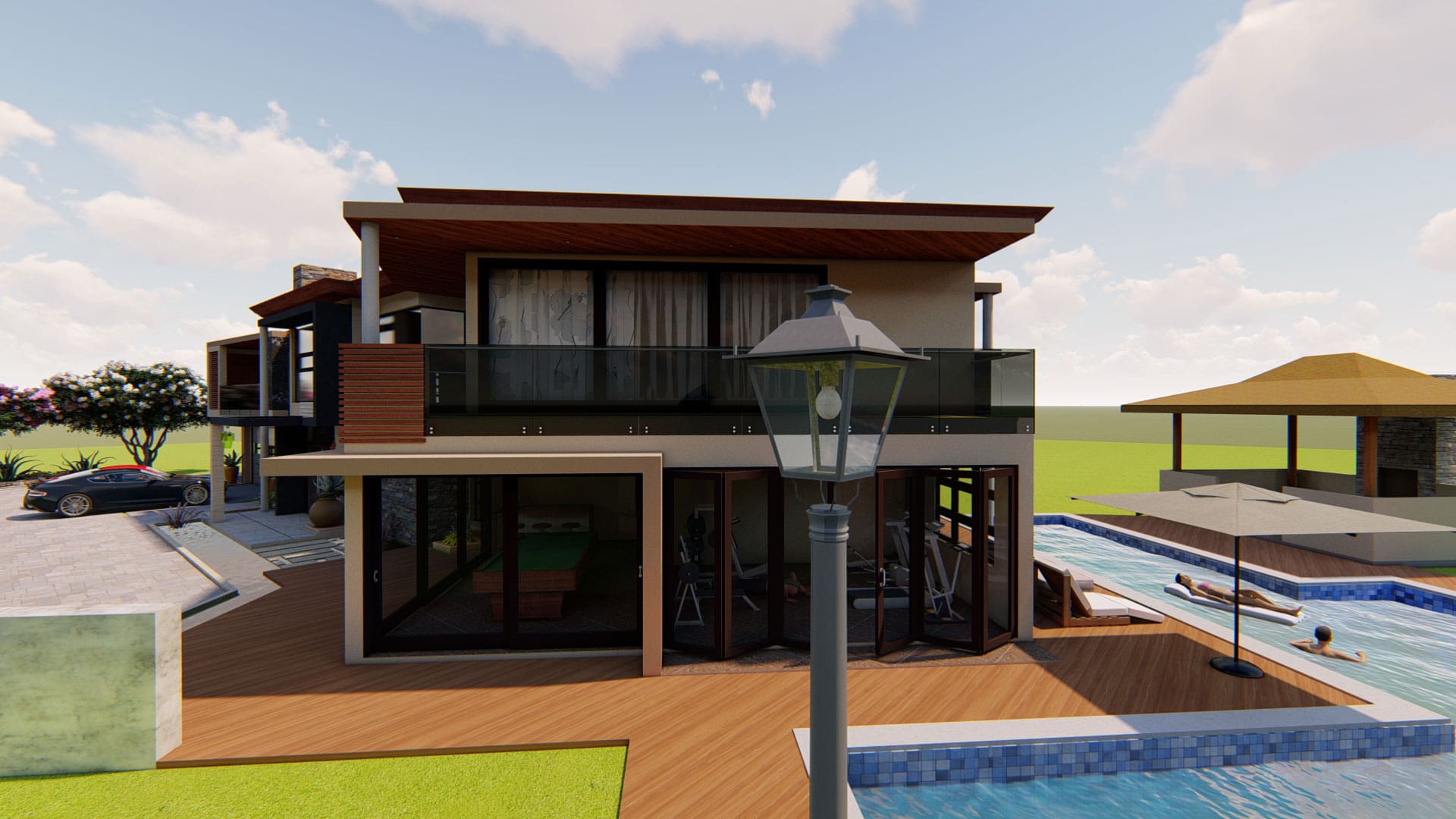 Modern mansion Outdoor Chilling area with Gazebo
