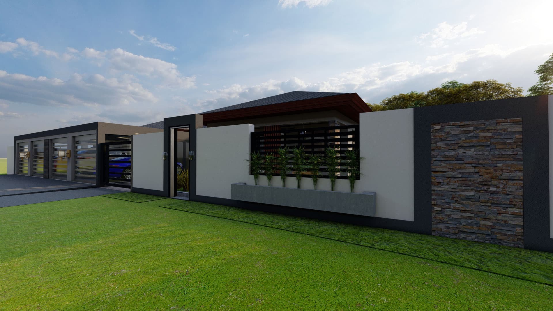 Front view with green grass