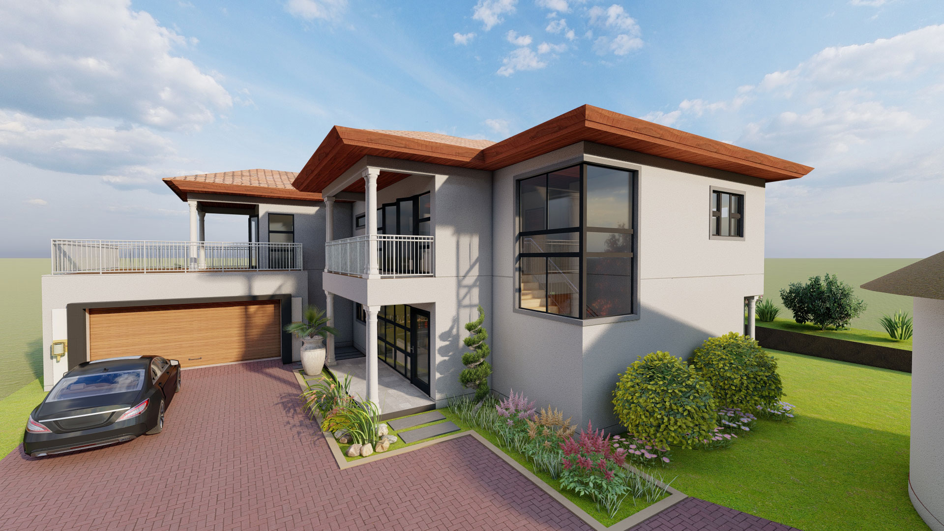 Front view with green grass