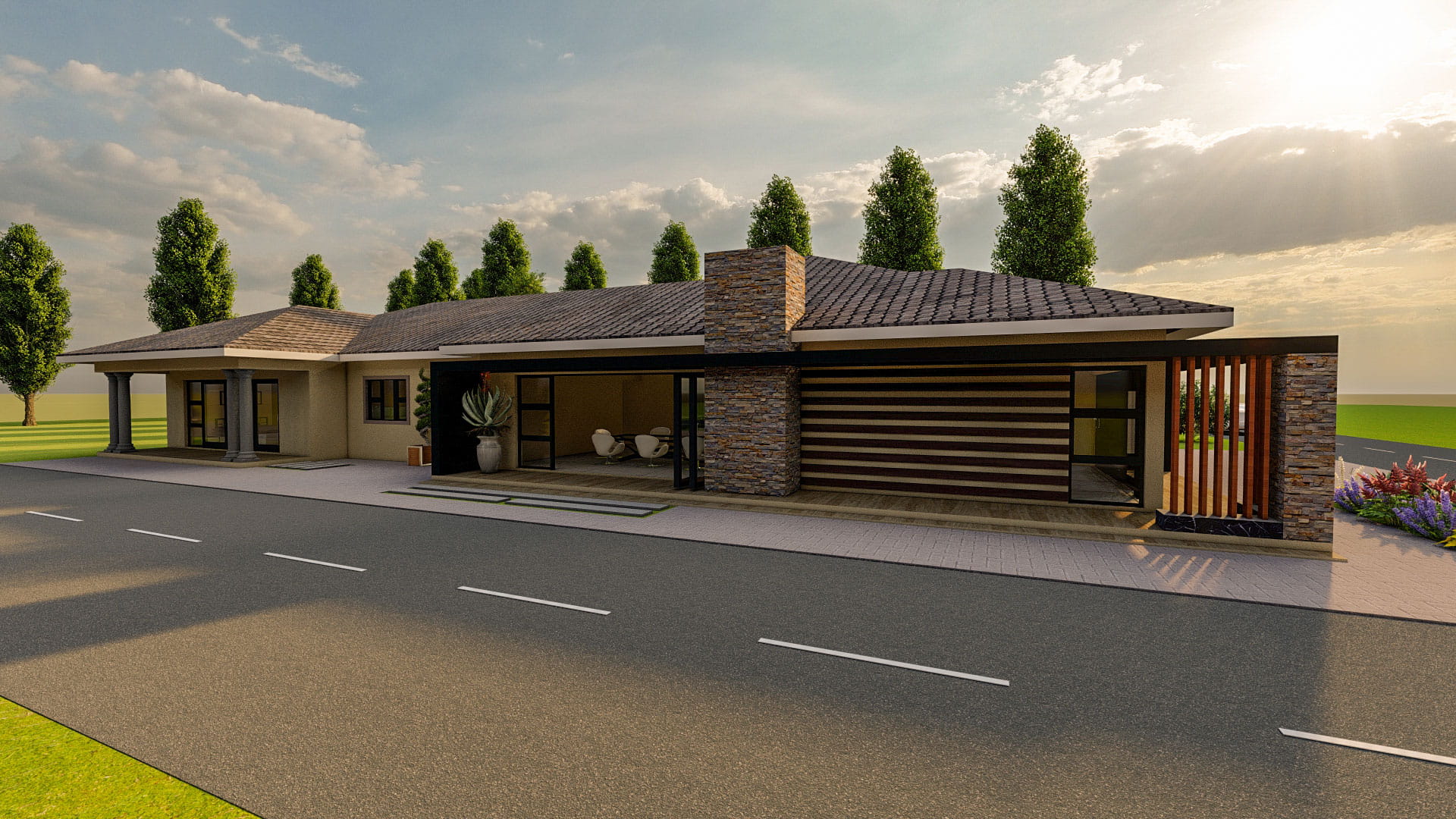 Front view with patio